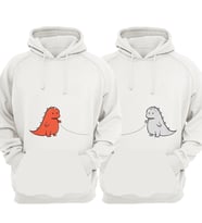 2 Adet Kapuşonlu Krem Renk Unisex Sweatshirt - Görsel altına kişiye özel yazı yazılabilir. (Birbirine iple bağlı sevimli dinolar)