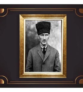 Altın Varaklı Çerçeveli Paspartulu Atatürk Tablo z5085 (Gold)