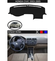 Honda Civic Vtec2 2003-2005 İçin Uygun Torpido Koruma Halısı Siyah Kenar Renk Siyah