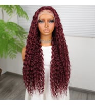 Afro Dalga Koyu Kızıl Fiber Sentetik T Tül Peruk