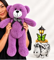 Sevimli Kuzu Masa Lambası ve Büyük Boy Mor Peluş Ayıcık – Sevgiliye Doğum Günü Yıl Dönümü Hediyesi