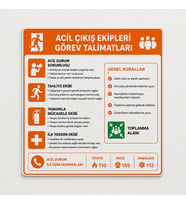 Acil Çıkış Tallimatı Levhası, 25x35, 20x30 (A4), 30x42 (A3) Cm Boyut Seçeneklerinde, Dekota Kişiselleştiirlebilir Levha + Yapışkan Bant