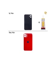 iPhone 11 Kırmızı Arka Kapak Arka Cam Batarya Kapağı Lazer Kesim Kapak Pil Kapağı + B-7000 Yapıştırıcı