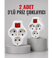 Direkt Duvar e Takılan 3’lü Priz Adaptörü Anahtarlı Priz Çoklayıcı 2 Adet