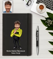 Kişiye Özel Erkek Beden Eğitimi Öğretmeni Karikatürlü Defter ve Kalem