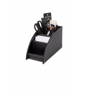 Masaüstü Deri Kalemlik Kumandalık Organizer 4 Gözlü Desktop Organizer Rainbow Vegan 10x21,5x12,5 cm (Siyah)