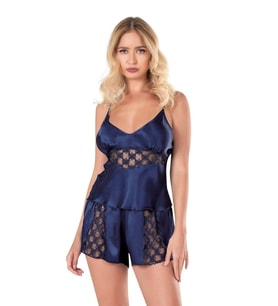 Arias Closet Lacivert Saten Babydoll Şort Takımı