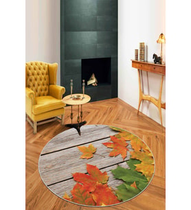 Turuncu Çınar 3D Kaymaz Tabanlı Yıkanır Yuvarlak Halı AR414 - 100 x 100 cm