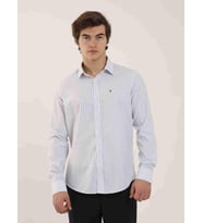 Beyaz Erkek Slim Fit Çizgili Brent Yaka Uzun Kol Gömlek
