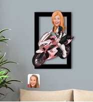 BK Gift Kişiye Özel Kadın Motorcu Karikatürlü 3D Ahşap Tablo-2
