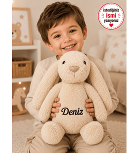 [ İSTEDİĞİNİZ İSMİ YAZIYORUZ ] Tavşan Bej Uyku Arkadaşı -İsim Baskılı Peluş Tavşan Oyuncak -Bebek Hediyesi -Yenidoğan -Çocuk Hediyesi