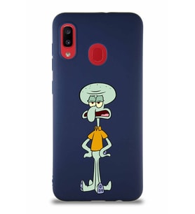 Samsung Galaxy A30 Soft Premier Kapak Squidward Dokunaç Tasarımlı Silikon Kılıf - Lacivert (Şeffaf)