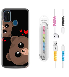 Samsung M21 M22 M23 M30 M31S M32 Kılıf Kablo Koruma Spiral Silikon Love Animals 1780