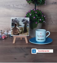 Fen Bilimleri Öğretmeni Fotoğraflı Dekoratif Taş, Ahşap Altlıklı Türk Kahvesi Fincanı Hediye (Model 5)