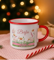 BK Gift Kişiye Özel Çiçek Tasarımlı Kırmızı Emaye Kupa Bardak -14, Arkadaşa Hediye, Sevgiliye Hediye