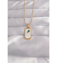 316L Çelik Gold Renk Beyaz Mineli Tarot Kolye TJ-BKO9039