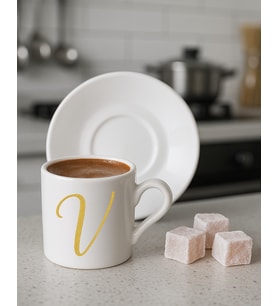 Türk Kahvesi, Espresso, Harf Fincan (Beyaz-Altın El Yazısı)