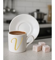 Türk Kahvesi, Espresso, Harf Fincan (Beyaz-Altın El Yazısı)