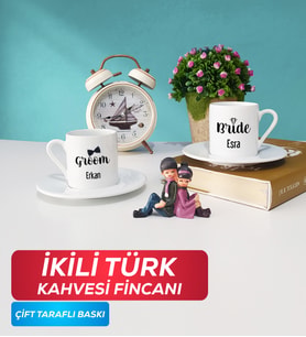 İkili Damat Türk Kahvesi Fincanı Beyaz