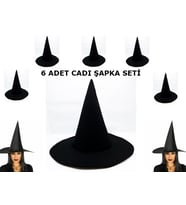 Siyah Cadı Şapkası Keçe Yetişkin Boy 6 Adet
