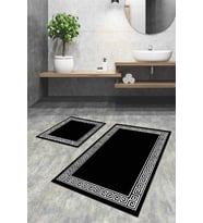 Siyah Çerçeve Temalı Banyo Halısı Klozet Paspas Seti BS034