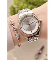 Ferrucci Silver&Rose Çelik Taşlı Kadın Kol Saat+Bileklik Hediye (Çok Renkli)