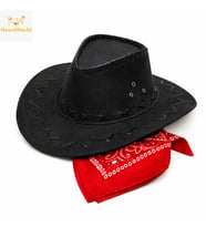 Çocuk Kovboy Şapka Siyah &amp; Kırmızı Bandana Seti