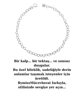 925 Ayar Gümüş Tektaş Detaylı Kalp Zincir Bileklik – 21 cm