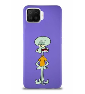 Oppo A73 Soft Premier Kapak Squidward Dokunaç Tasarımlı Silikon Kılıf - Mor (Şeffaf)