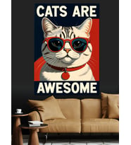Havalı Kedi Retro Poster Dekoratif Kanvas - Mdf Ahşap Tablo