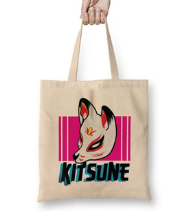 Kitsune Anime Illustration Bez Çanta Uzun Saplı