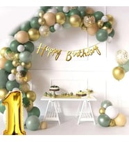 Lüks 1 Yaş Doğum Günü Balon Seti Yeşil Tonlarında-