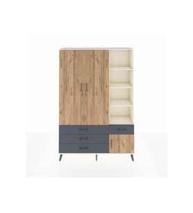 Arges Dolap 5 Raflı 4 Çekmeceli Tek Askılı 132x30x195 Aytaşı-Çam/Antrasit
