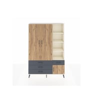 Arges Dolap 5 Raflı 4 Çekmeceli Tek Askılı 132x30x195 Aytaşı-Çam/Antrasit