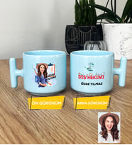 Kişiye Özel Karikatürlü Diş Hekimi Pastel T Kupa Diş Hekimleri Günü Hediyesi Kadın Diş Hekimine Hediye (Mavi)