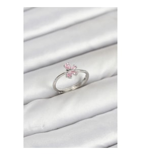 Mey İthalat® Pirinç Gümüş Renk Pembe Kelebek Kadın Yüzük