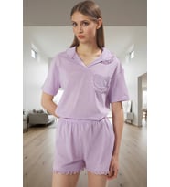 Kadın Hamile Pijama Takımı Viskon Süprem Örme Yazlık Rahat Modern Stil Premium Kalite Ve Şık (Lila)