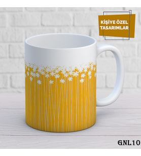 Kişiye Özel Kupa  İsimli & Fotoğraflı Premium Hediye Bardak Sarı Papatya