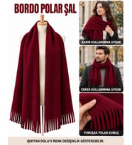 Unisex Polar Şal, Kadın ve Erkek Kışlık Püsküllü Yumuşak Polar Kumaş Şal