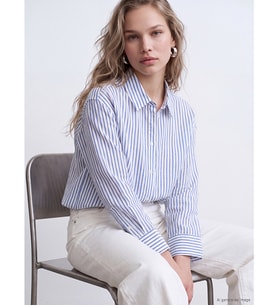 LCW Vision Mavi Çizgili Oversize Poplin Kadın Gömlek