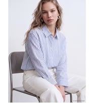 LCW Vision Mavi Çizgili Oversize Poplin Kadın Gömlek