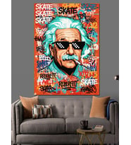 Gözlüklü Cool Albert Einstein Dekoratif Kanvas - Mdf Ahşap Tablo