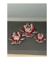 Dekoratif Kristal Cam Üçlü Cam Lotus Mumluk Kırmızı