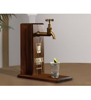 BK Gift Aynalı Altın Kabartma Musluklu Doğal Ceviz Ahşap Vodka Standı, Home Bar, İçecek Dispenseri, Ahşap İçecek Çeşmesi-4