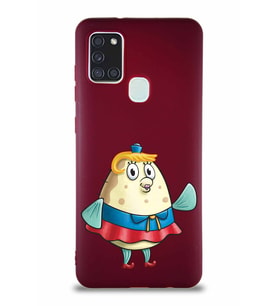 Samsung Galaxy A21S Soft Premier Kapak Bayan Puff Tasarımlı Silikon Kılıf - Mürdüm (Şeffaf)