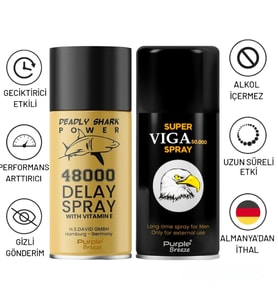 DELAY 48000 GECİKTİRİCİ  + VİGA 50000 ERKEK GEÇİKTİRİCİ SPREY SETİ- MADE İN GERMANY - 2'li SET ORJİNAL ORTALAMA 150 KULLANIM YÜKSEK KALİTE