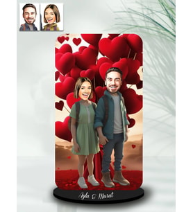 Kişiye Özel Sevgililer Günü Karikatür Ahşap Biblo Model 37-1