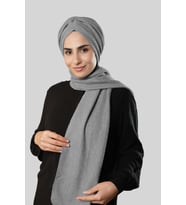 Gri Kışlık Kendinden Atkılı Peluş Tesettür Bone Jakar Düz 2329_15