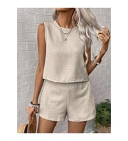 Kadın Kolsuz Bisiklet Yakalı Kısa Bluz Ve Short Ikili Takım