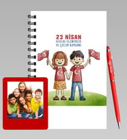 23 Nisan Tasarımlı Kişiye Özel Ahşap Defter Kalem &  Instagram Çerçeve Hediye Seti